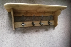 Reclaimed Oak hall shelf with antique hooks