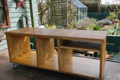 reclaimed oak storage bench made from an old coffee table and chest of drawers