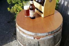 barrel converted to a garden table