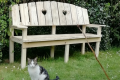 Three sseater garden bench made from reclaimed scaffold boards and pallet wood