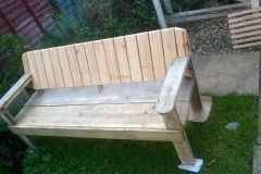 4 person garden bench made from used scaffold boards, bed slats  and pallet wood