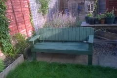 4 person garden bench made from used scaffold boards, bed slats  and pallet wood