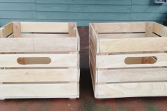 kitchen storage boxes made from reclaimed bed slats