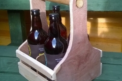 4 bottle beer caddy created using reclaimed plywood